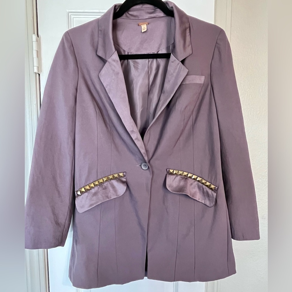Free People Women’s Heather Purple Gold Studded Pockets Blazer Size 4